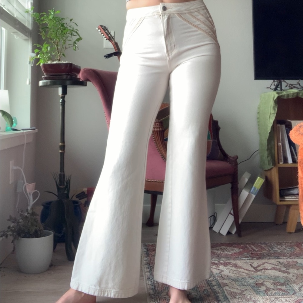 Free people white denim flare jeans